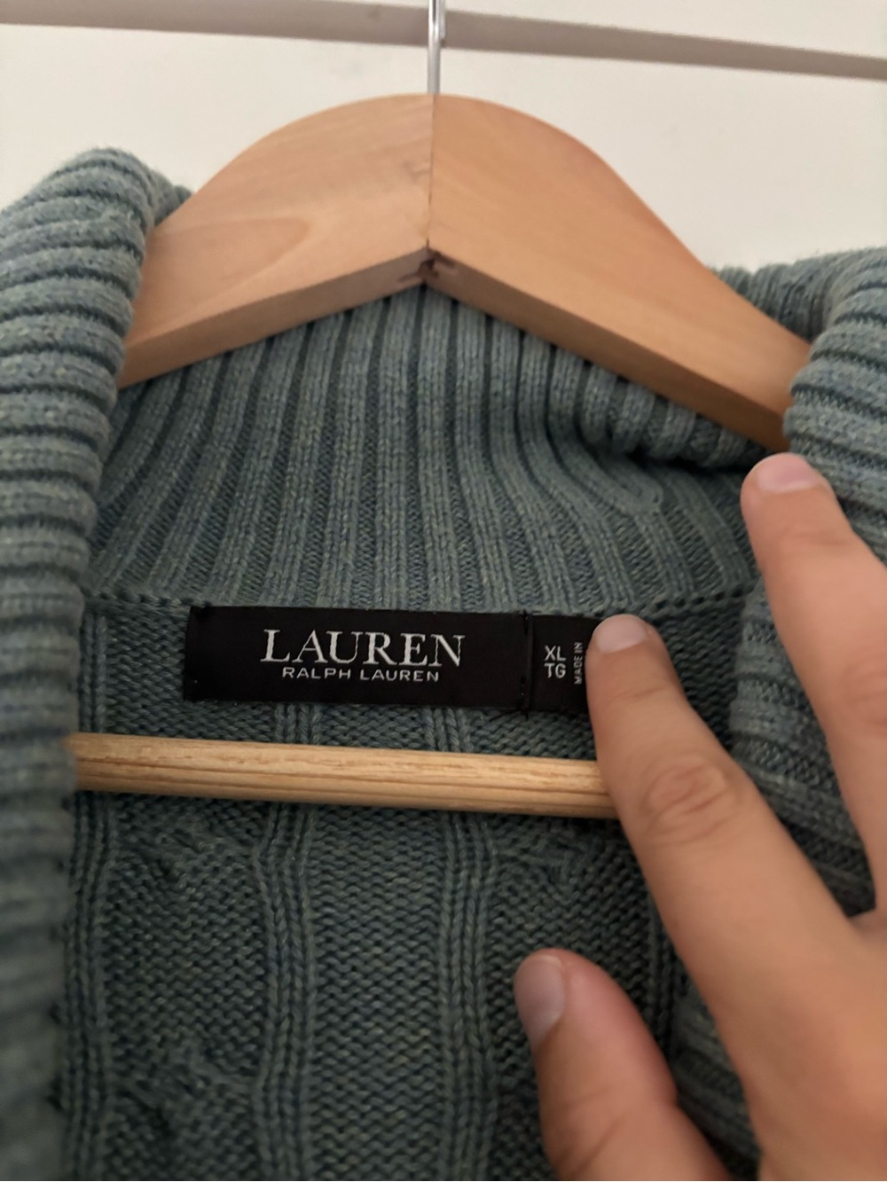 Lauren Ralph Lauren Buckle Shawl Collar Cable Cotton Sweater Preppy Classic XL - Picture 4 of 6